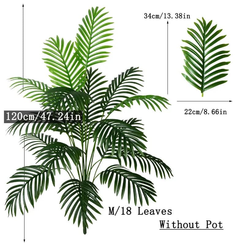 A 120 cm artificial palm tree with 18 green fronds, shown without a pot