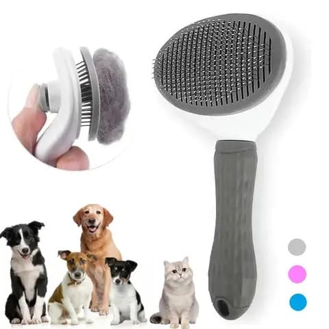 Dog being brushed with a slicker brush to remove loose fur